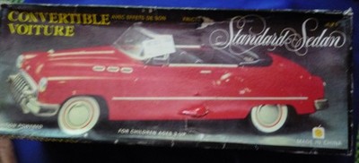 VINTAGE BUICK CONVERTIBLE ALL TIN FRICTION POWERED CAR IN ORIGINAL BOX WORKING!