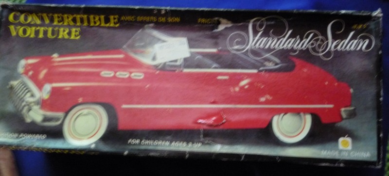 VINTAGE BUICK CONVERTIBLE ALL TIN FRICTION POWERED CAR IN ORIGINAL BOX WORKING!