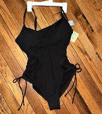 WOMEN  S ADJUSTABLE SIDE-TIE ONE PIECE SWIMSUIT-SHADE  SHORE BLACK M 8-10 NWT