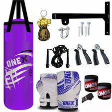 2ft Punch Bag Filled ? Kids Boxing Gloves & MMA Training Kit with 12" Bracket