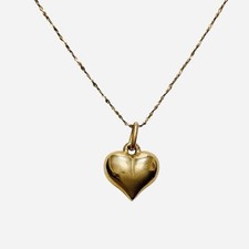 14k Yellow Gold Puffy Heart Pendant Chain Necklace Dainty Petite Love 1.7 Grams