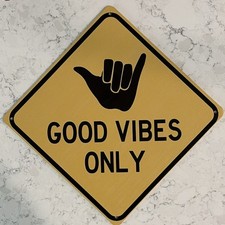 Good Vibes Only Motivational Metal Wall Sign Yellow Diamond Shape