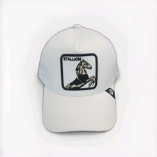 Snapback Truckers Hat White Animal Embroidered