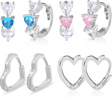 Small Sterling Silver Heart Hoop Earrings for Girls Women Hypoallergenic Love He