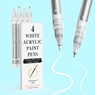 Pinturale Arts White Paint Pens Extra Fine Point | Set 4 White Acrylic Paint ...