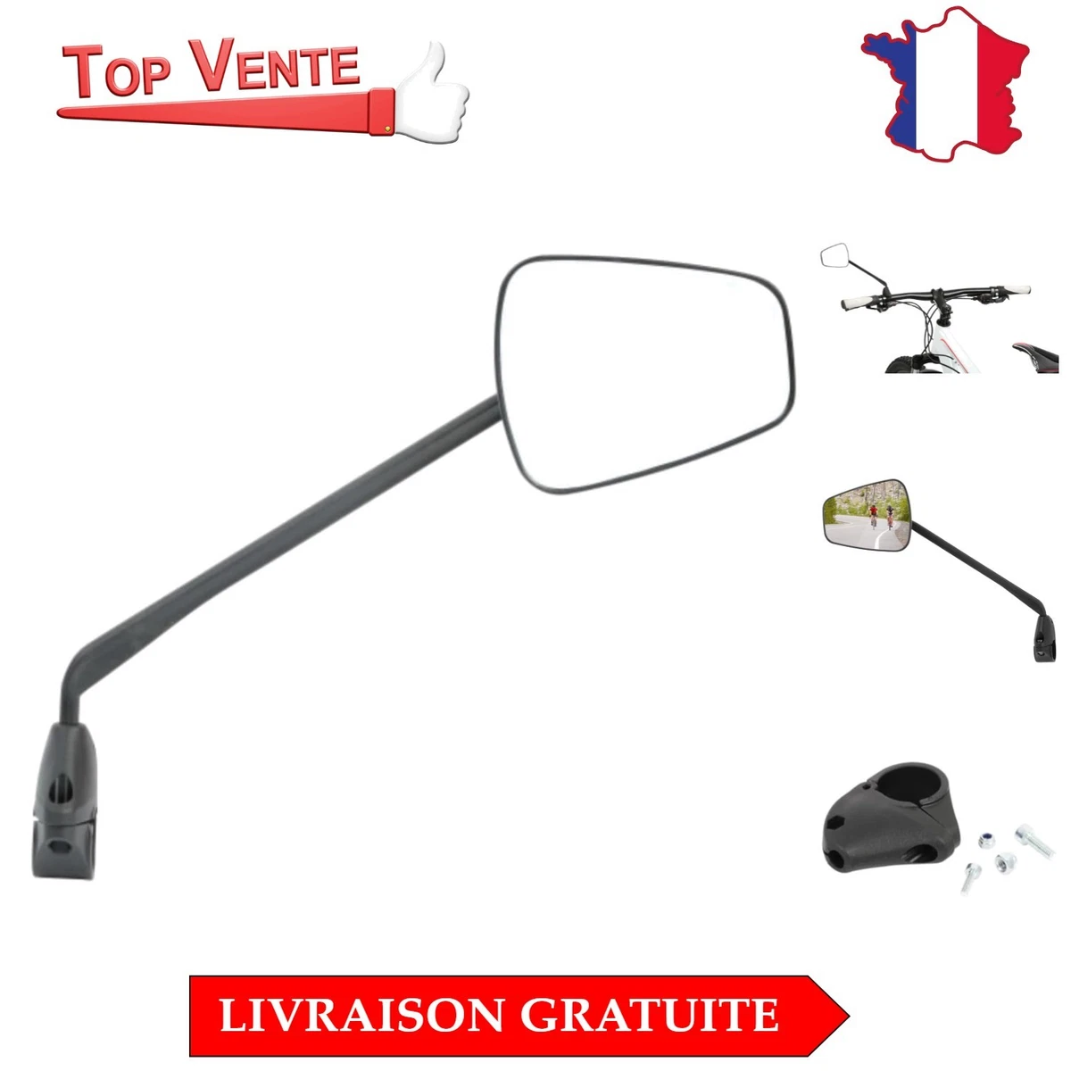 Rétroviseur ZEFAL Dooback 2 - Droit, Noir, Large Miroir Orientable Pour Guidon Vélo