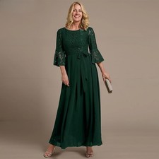 Green Exquisite Chiffon Lace Mother of the Bride/Groom Dress A-Line Scoop Bow