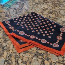 Women's Black Orange White Polka Dot Square Scarf with Patterned Border Accents