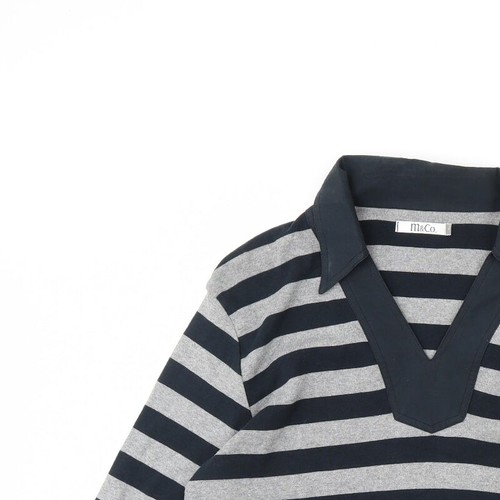M&Co Womens Blue Striped Cotton Blend Basic Blouse Size XL Collared - Picture 5 of 12