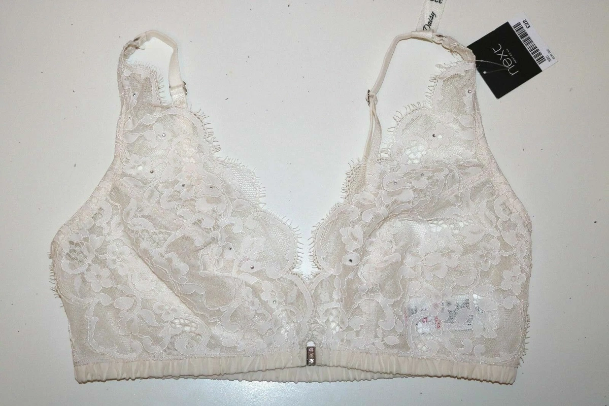 NEXT - DAISY DIAMANTE STUDDED IVORY LACED FRONT FASTENING BRALETTE 34C /  75C