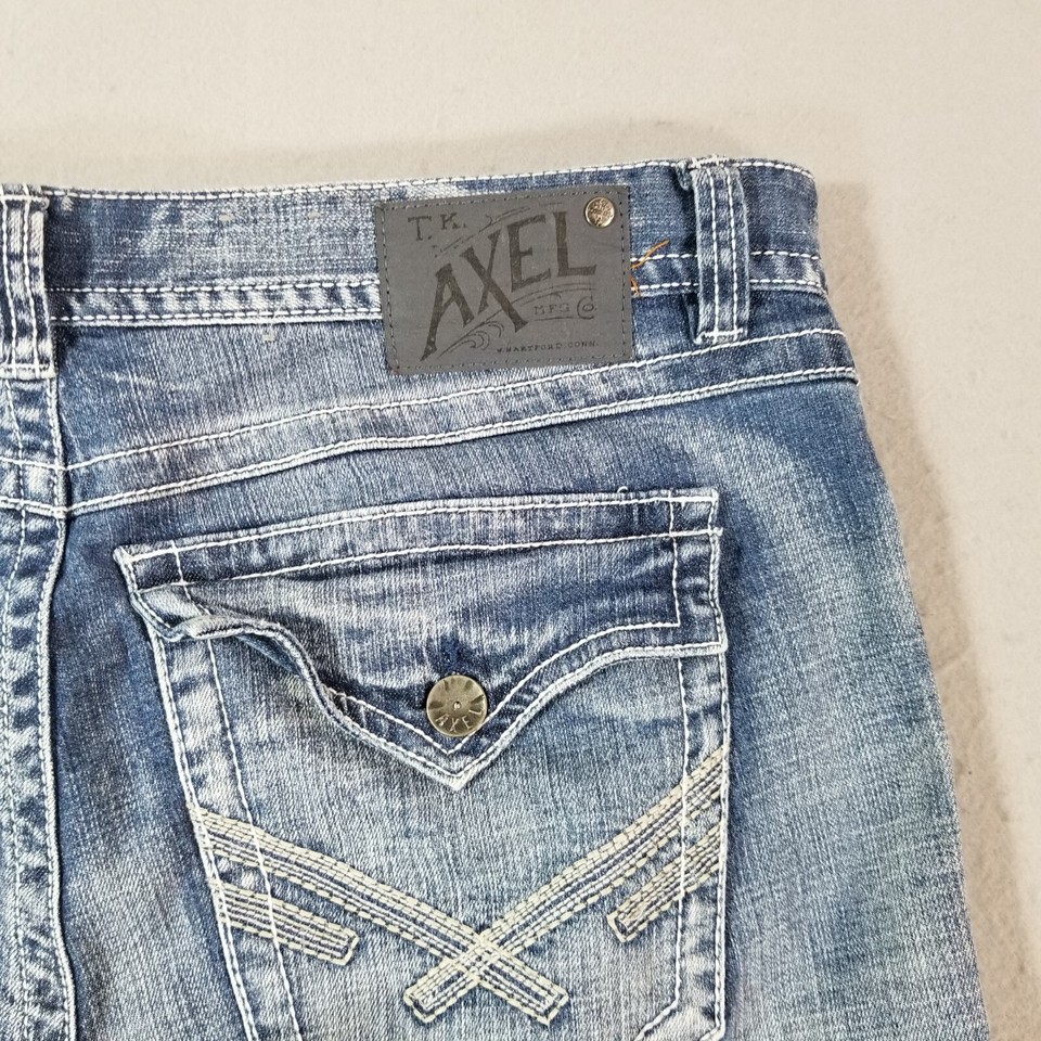 TK Axel Jeans men's 36x31 relaxed fit boot cut blue denim pants flap