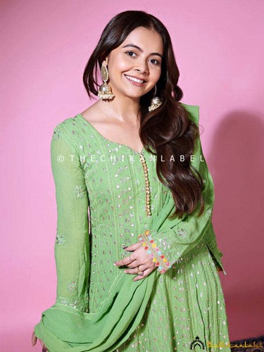 Green Viscose Chikankari Mirrow work Anarkali Lucknow Chikan Handmade Anarkali - Picture 1 of 5