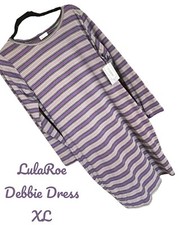 NWT Lularoe Debbie Dress- Plus Size Purple and Grey Stripes- XL
