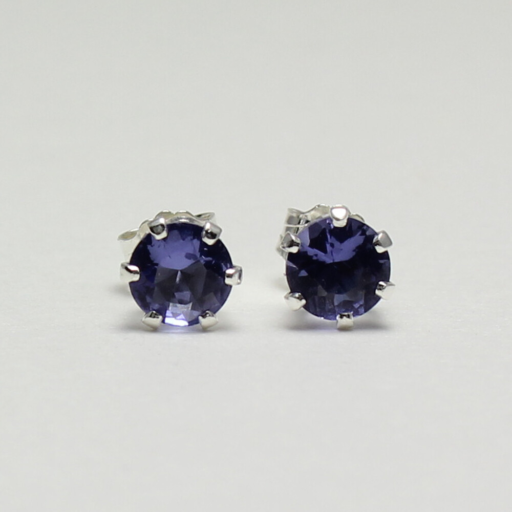 Affy Jewelry Simulated Tanzanite Stud Earrings - 925 Sterling Silver, Round, Blue