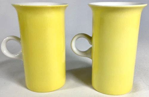 FITZ& FLOYD Lemon Yellow Irish Tall Coffee Cups 8 oz Set of 2, 4.5" H EUC