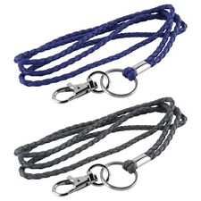 2 Pack PU Leather Necklace Lanyard w/ Strong Clip and Keychain for Keys ID Badge