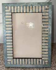Natalini Picture Frame 4”x6” Hand Made In Italy Modern Aqua Blue & Cream Striped