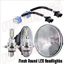 7 Inch Led Glass Headlight Round Original Classic Look Conversion Chrome Pair