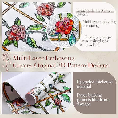 Stained Glass Window Film, Window Privacy Film Frosted Faux 3D Floral - Picture 6 of 6