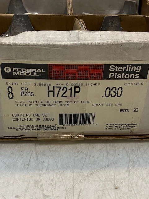 Juego de 8 pistones Federal Mogul Sterling H721P | 3-7/8" de diámetro Agujero de pasador de 17 mm Foto 2 de 4