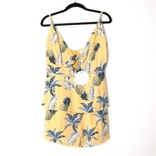 La Vie Boheme Playsuit Size 10 Fruity Fields Tie Front Yellow Pineapple Shorts