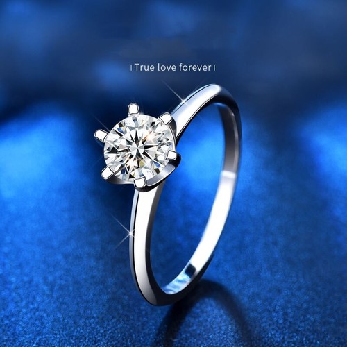 1CT D Color VS1 Moissanite 925 Sterling Silver Six-prong Engagement Ring