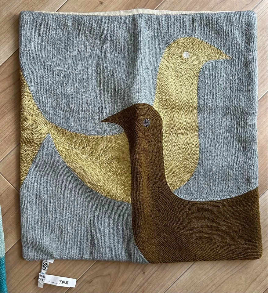 Jonathan Adler Partridge Bird Pillow Covers Set Embroidered JAPAN USED - Image 3 of 4