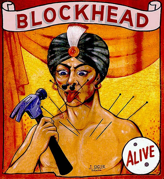 UNKNOWN 1960's Carnival Sideshow - ALIVE - Blockhead - Poster
