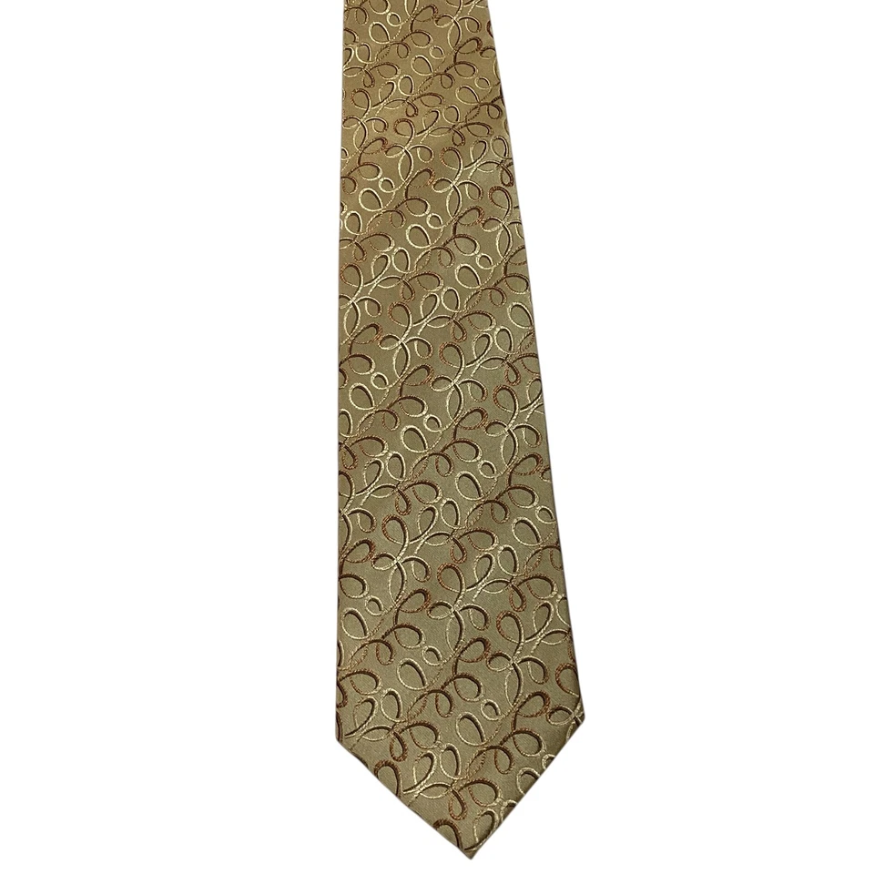 Corbata de seda ROBERTO VILLINI Couture SEVENFOLD diseñador geométrica dorada/marrón usada en excelente estado Foto 2 de 4