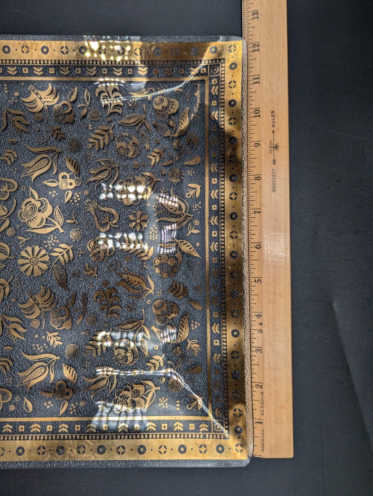 VTG MCM Georges Briard Glass Tray 12"x12" Plate Persian Garden 22k Gold Signed