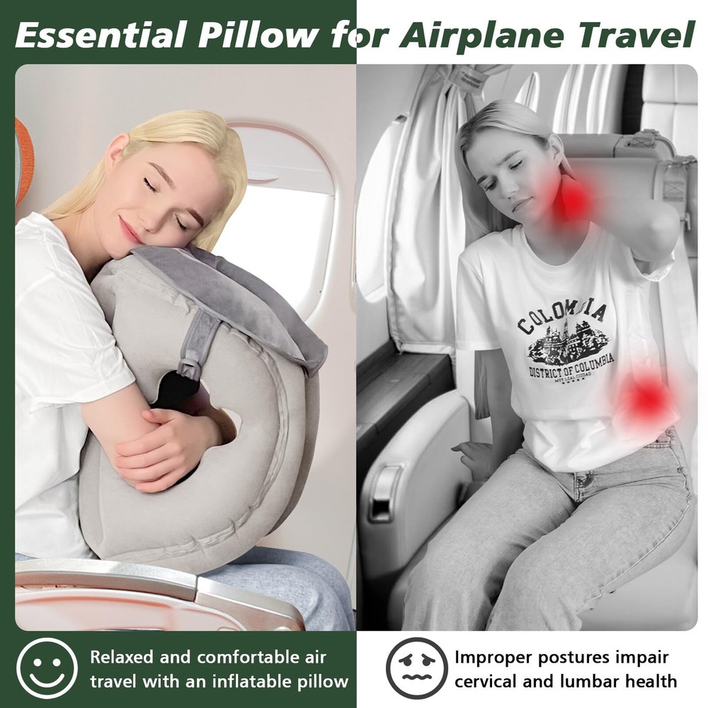 Inflatable Airplane Travel Pillow for Neck Support Comfort