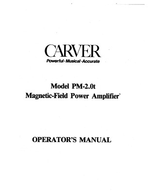 Carver PM-2.0t Amplifier Owners Manual