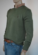 Ralph Lauren Heather Green Crewneck Cotton Sweater/Brown Pony-NWT
