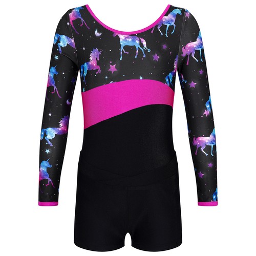 Kids Girls 2 Piece Gymnastics Outfit Junior Ballet Dance Leotard with Shorts - Picture 53 of 84