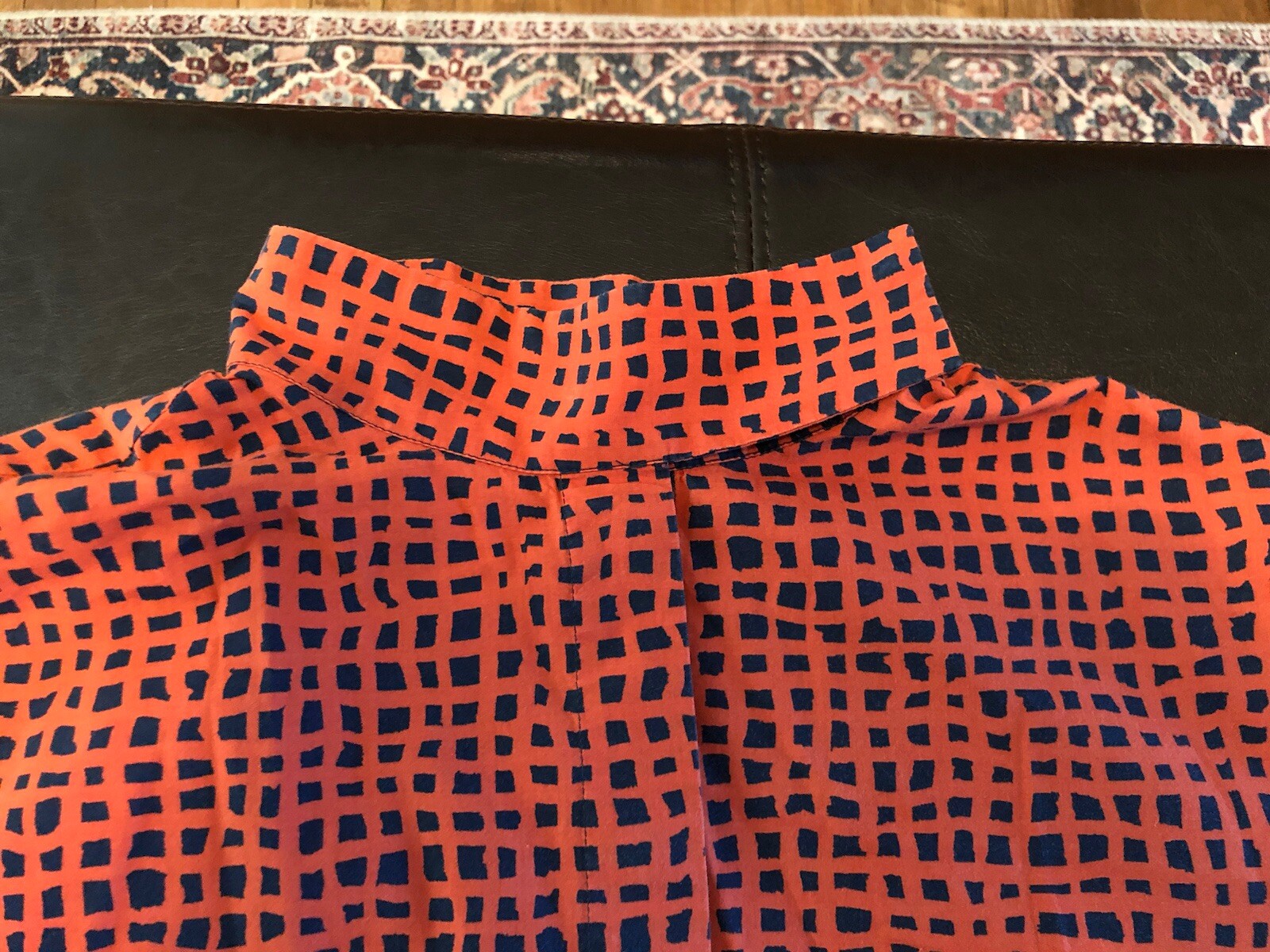 Aeffe Spa Orange Navy Patterned Button Down Blous… - image 3