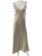 Zara Maxi Slip Dress S Backless Beige Sleeveless Satin Gown Dress Cocktail