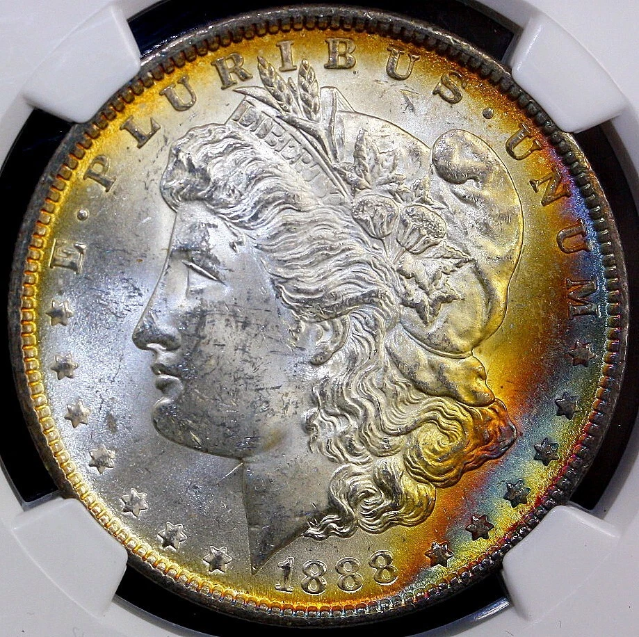 1888 Morgan Silver Dollar $1 NGC MS63☆ star ☆☆☆Rainbow Toning☆☆☆ CAC - Image 3 of 4