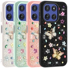 For Moto G Stylus 5G 2025 Phone Case Butterfly Ornaments Diamond Hybrid Cover