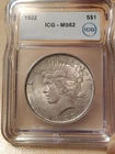 1922 Silver Peace Dollar $1 ICG MS62 .900 Fine Silver United States Mint Coin