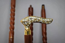 Brass Designer Handle Antique Style Cane Wooden Walking Stick With Compass Gift