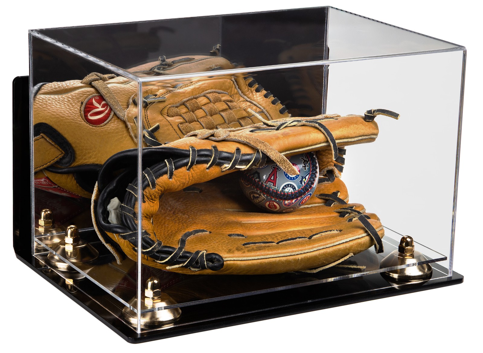 Display Case W/mirror,wall Mount,gold Risers & Clear Base(a004)