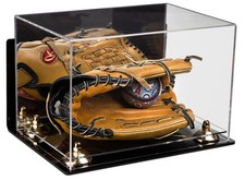 Baseball Glove Display Case w/Mirror,Wall Mount,Gold Risers & Clear Base(A004)
