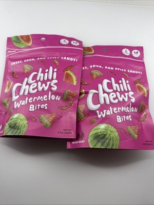 Chili Chews Strawberry Watermelon Bites Sweet, Sour, Spicy 2-Pack, 8oz Each