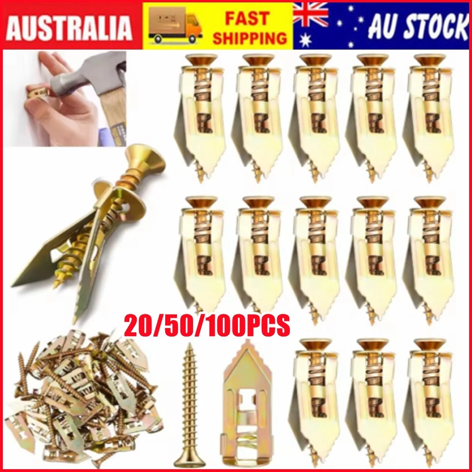 50/100PC Drywall Self-Drilling Anchors With Screws Kit No Drill Or Holes In Wall