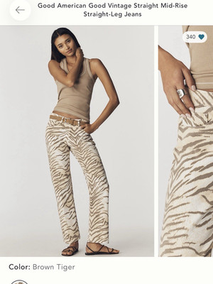 Anthropologie Good American Vintage Straight-Leg Jeans Brown Tiger Print 34