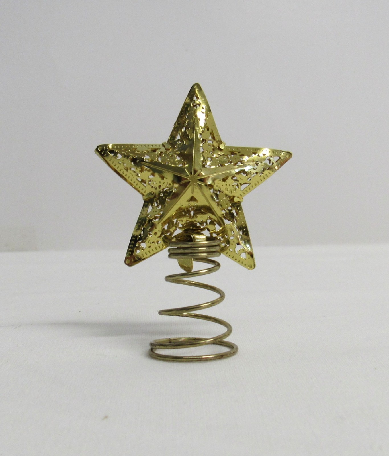 Christmas Mini Star Tree Topper - Gold Metal w/Cutouts - EUC