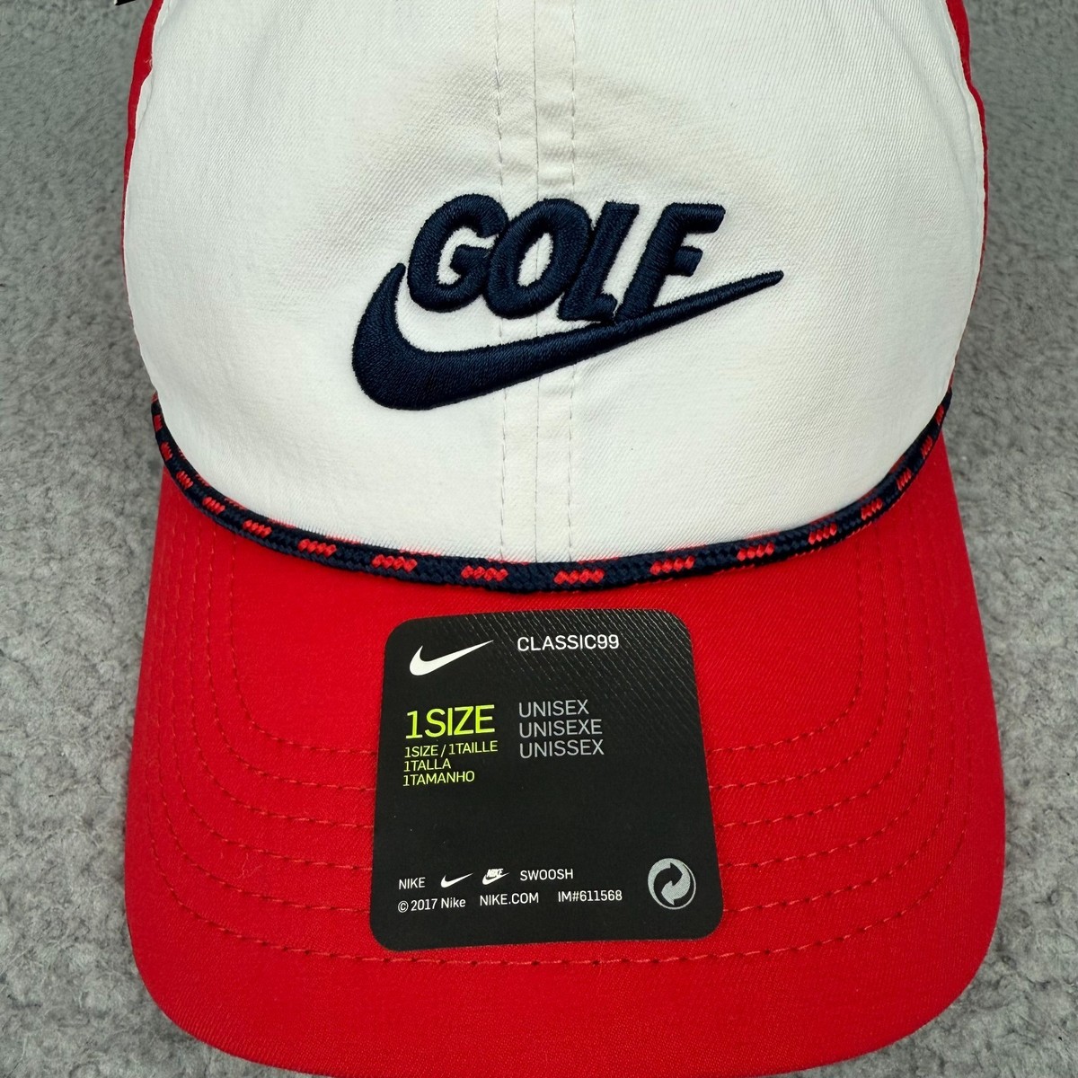 Nike Golf Cap Hat Mens One Size Red White Aerobill Classic99 Rope