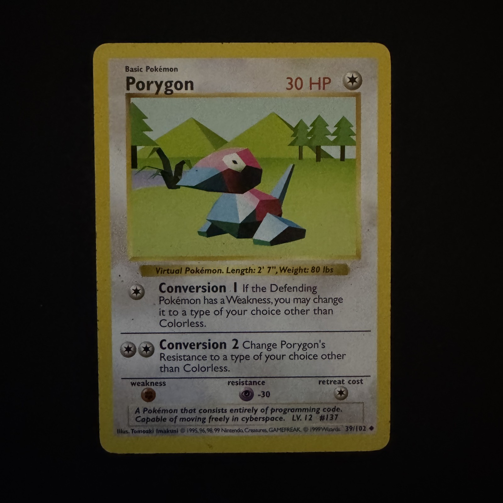 Shadowless PORYGON 39/102 Base Set - WOTC Vintage Pokémon Card 1999 - MP 39/102