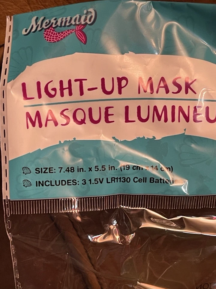 Mermaid Green Light Up Mask Halloween Costume Or Play Dress Up Girls Plastic 7” - Image 3 of 4