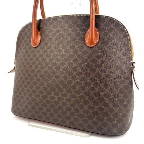 CELINE Macadam Medium Brown PVC Coated Canvas Leather Handbag Italy Authentic